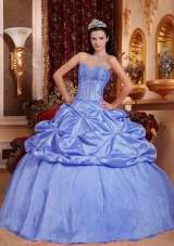 2014 Exclusive Blue Puffy Sweetheart Beading Quinceanera Dress with Pick-ups