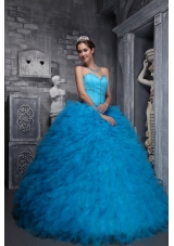 2014 Exclusive Sweetheart Beading and Ruffles Quinceanera Dress in Blue