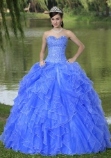 2014 Pretty Quinceanera Dress With Beading and Ruffles Layers over Sweetheart Blue Skirt