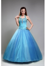 Brand New Green Puffy Halter Beading for 2014Quinceanera Dress