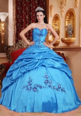 Exquisite Appliques Quinceanera Dress in Aqua Blue Puffy Sweetheart with Pick-ups