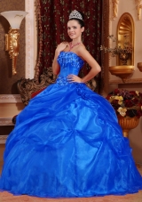 Inexpensive Puffy Strapless for 2014 Appliques Quinceanera Dress with Appliques