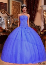 Purple Puffy Strapless Appliques for 2014 Quinceanera Dress with Beading