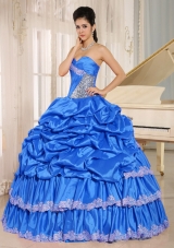 2014 Aqua Blue Beaded Appliques and Pick-ups Quinceanera Dress For Custom Made