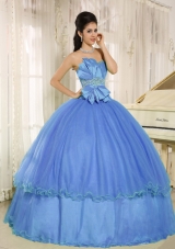 2014 Lovely Quinceanera Dress with Beading and Bowknot For Blue Custom Made
