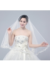 Angle Cut Two-Tier Lace Appliques Edge Chapel Bridal Veils