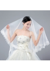 One-Tier Angle Cut Wedding Veils with Lace Appliques Edge