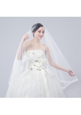 One-Tier Drop Veil Scalloped Edge Angle Cut Wedding Veils
