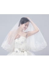 Two-Tier Lace Edge Wedding Veils with Angle Cut