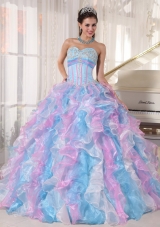 Multi-color Ball Gown Sweetheart Floor-length Organza Appliques Quinceanera Dress