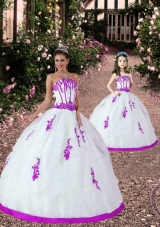 Popular Satin and Organza Appliques Princesita Dress in White and Fuchsia