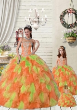 Top Seller Ruffles and Beading Orange Red and Green Princesita Dress for 2015