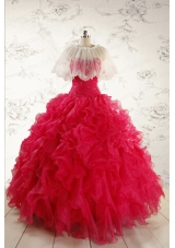 2015 Pretty Beading Red Quinceanera Dresses with Sweetheart