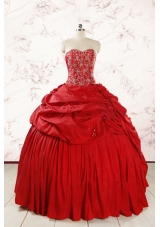 2015 Red Affordable Sweetheart Beading Quinceanera Dresses