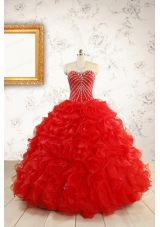 2015 Luxurious Sweetheart Beading Red Quinceanera Dresses