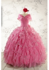 2015 New Style Rose Pink Quinceanera Dresses with  Beading