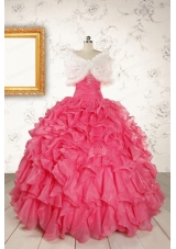 2015 Pretty Beading and Ruffles Red Quinceanera Dresses with Strapless