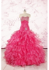 2015 Top Seller Sweetheart Hot Pink Quinceanera Dresses with  Ruffles