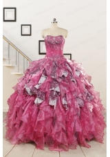 Exclusive Beading Hot Pink Sweet 15 Dress with Leopard