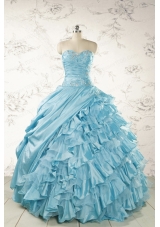 Fashionable Beading Aqua Blue Quinceanera Dresses for 2015