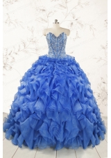 Hot Sale Beading Royal Blue Sweet 15 Dresses with Sweep Train