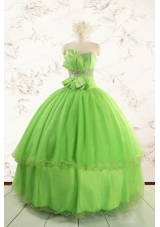 Spring Green Quinceanera Dresses with Beading and Bowknot for 2015 Spring