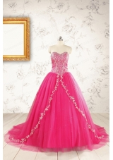 2015 Beautiful Hot Pink Quinceanera Dresses with Beading and Appliques