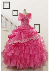 2015 Elegant Appliques and Ruffles Quinceanera Gowns in Hot Pink