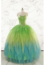 2015 New Style Beading and Ruffles Quinceanera Dresses in Multi-color