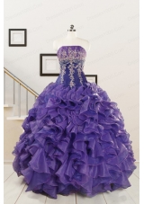 2015 Prefect Purple Sweet 15 Dresses with Embroidery and Ruffles