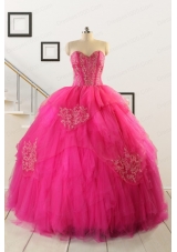 2015 Pretty Appliques Dresses For 15 in Hot Pink