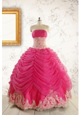 Luxurious Lace Appliques 2015 Quinceanera Gowns in Hot Pink