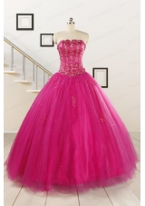 Perfect Fuchsia Quinceanera Dresses with Beading and Appliques for 2015