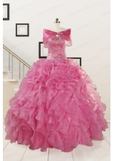 Puffy Sweetheart Pink Quinceanera Dresses with Beading