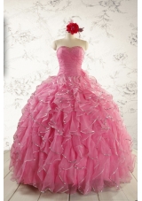 2015 Pretty Beading Quinceanera Dresses in Rose Pink