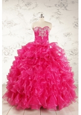 Beautiful Hot Pink Sweet 15 Dresses with Appliques and Ruffles