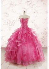 Hot Pink Sweetheart Beading Quinceanera Dresses with Brush Train