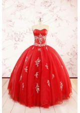 Most Popular Red Puffy Quinceanera Dresses with Appliques