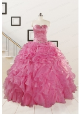 Pink 2015 Pretty Quinceanera Dresses Sweetheart with Ruffles