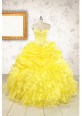 Popular Sweetheart Yellow Quinceanera Dresses with Beading