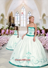 2015 Fashionable Embroidery Princesita Dress in White and Turquoise