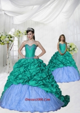 2015 Fashionable Appliques Brush Train Princesita Dress in Turquoise