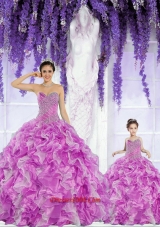 2015 Fashionable Organza Beading and Ruffles Princesita Dress in Fuchsia