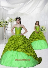 Most Popular Brush Train Olive Green Princesita Dress with Appliques and Pick-ups