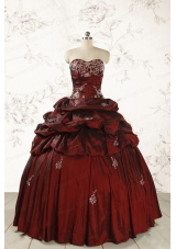 2015 Cheap Appliques Wine Red Quinceanera Dresses with Lace Up