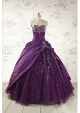 2015 Modern Purple Sweetheart Appliques Quinceanera Dresses