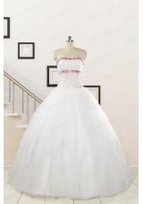 2015 Perfect White Strapless Appliques and Belt Quinceanera Dresses