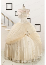 Elegant Appliques 2015 Champagne Quinceanera Dress with Wraps