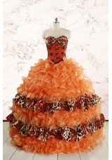 2015 Exquisite Sweetheart Leopard Quinceanera Dresses in Orange