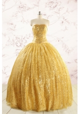 Romantic Sequins Yellow Quinceanera Dress with Strapless